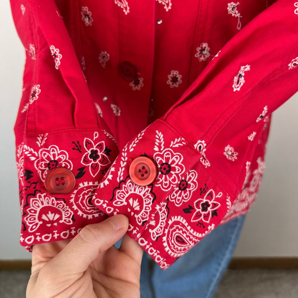 The Quacker Factory Paisley Western Jacket Red Beaded Bedazzled Bandana (Sz S) - Picture 6 of 16